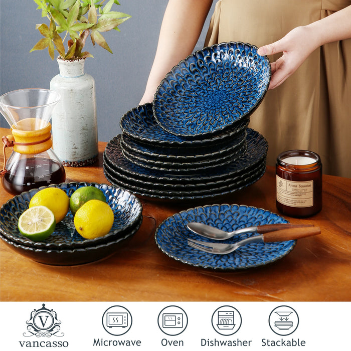 VANCASSO Chrys Dinnerware Ceramic12/24 Piece Stoneware Dinnerware Chrys Textured Ceramic Combination Set Service for 6/12 Person