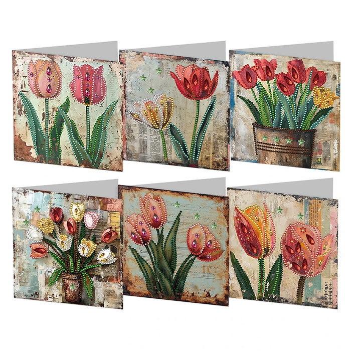 6pcs Diamond Painted Greeting Cards DIY Rhinestone Painting Mosaic Postcards Arts Crafts Thank You Card Christmas Birthday Gifts