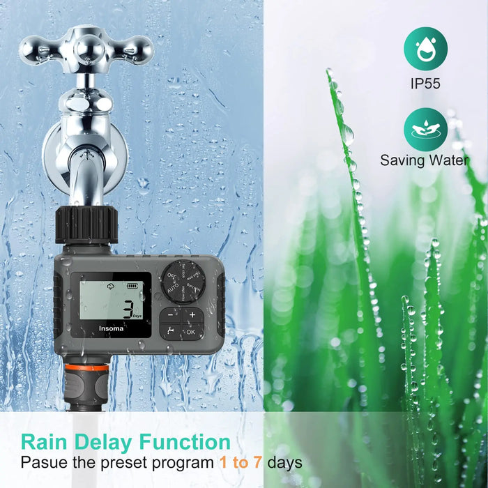 INSOMA Automatic Water Timer Intelligent Irrigation Watering System Sprinkler Timer Garden Programmer Equipment LCD Display IPX5