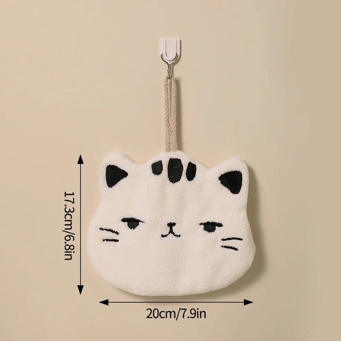 Cute Hand Towels Cat Hanging Towel Coral Fleece Kitchen Cleaning Rags Bathroom Absorbent Quick Dry Handkerchiefs  Decor