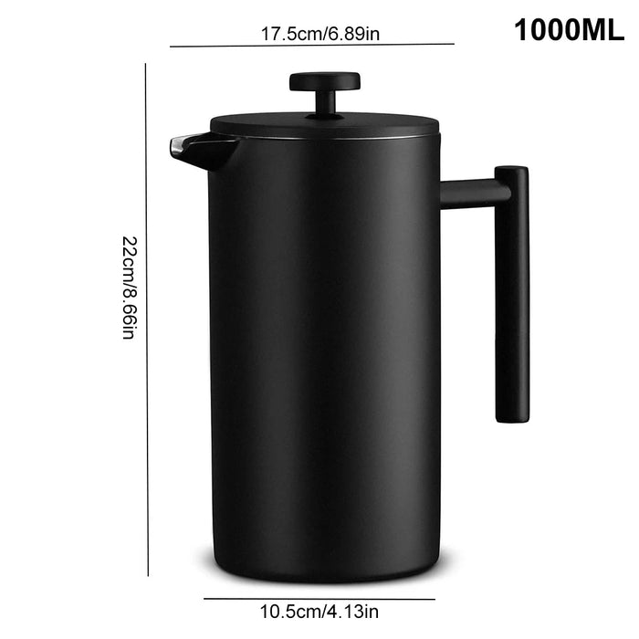 1000ML Coffee Maker Pot French Press Coffee Maker Stainless Steel Creed Coffee Stovetop Coffeeware Teaware Strainer &3 Filters