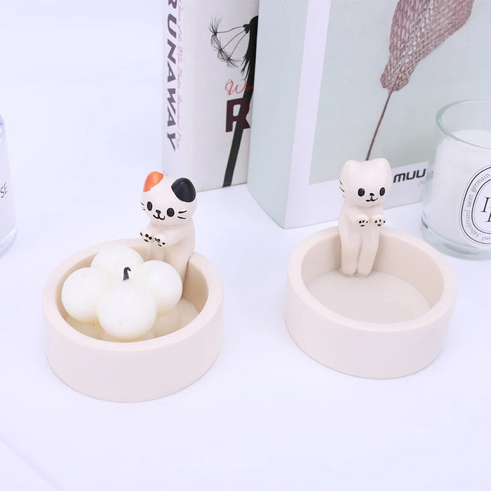 Cartoon Kitten Candle Holder Warming Its Paws Cute Scented Light Holder Cute Grilled Cat Aromatherapy Candle Holder