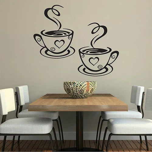 Black Coffee Cups Wall Art Stickers PVC  Kitchen Restaurant Cafe Tea Wall Sticker Coffees Cups Sticker Wall Decal Decor DIY