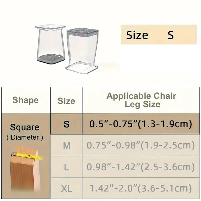 16pcs Square chair leg floor protector, transparent chair leg covers, sofa table silent foot pads, noise reduction, felt pads