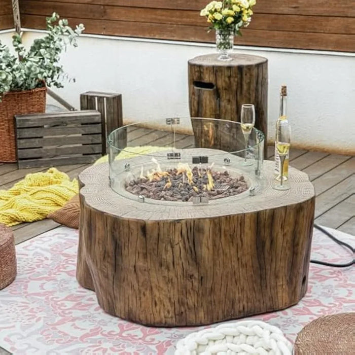 Outdoor Table 42 Inches Fire Pit Patio Heater Concrete Firepits Outside Electronic Ignition Lava Rock Included, Natural Gas