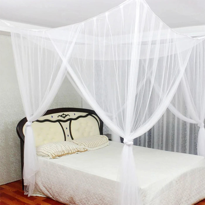 Elegant White Four-Door Sexy Square Cotton Mosquito Net Canopy - King/Queen Double Bed Size, Prevent Insect Netting, Premium Qua