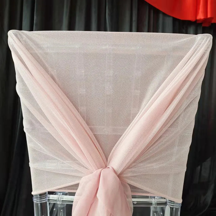 Mesh Hood and Chiffon Ruffle Chair Cap Sash, Blush Pink, White, Blue, Wedding Party Decor, 12Pcs