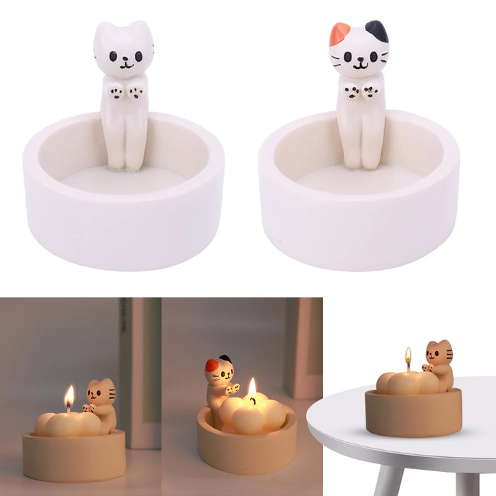 1/2PCS Kitten Candle Holder Cartoon Cat Candlestick Holder High Tempe Resistant Cat Warming Paws Candle Cute Candle Holder Decor