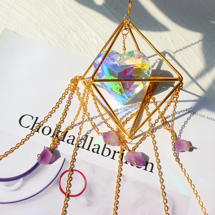 Crystal Wind Chime Hexagon Diamond Prism Hanging Rainbow Chaser Lighting Window Curtains Pendant Home Garden Decor Dream Catcher