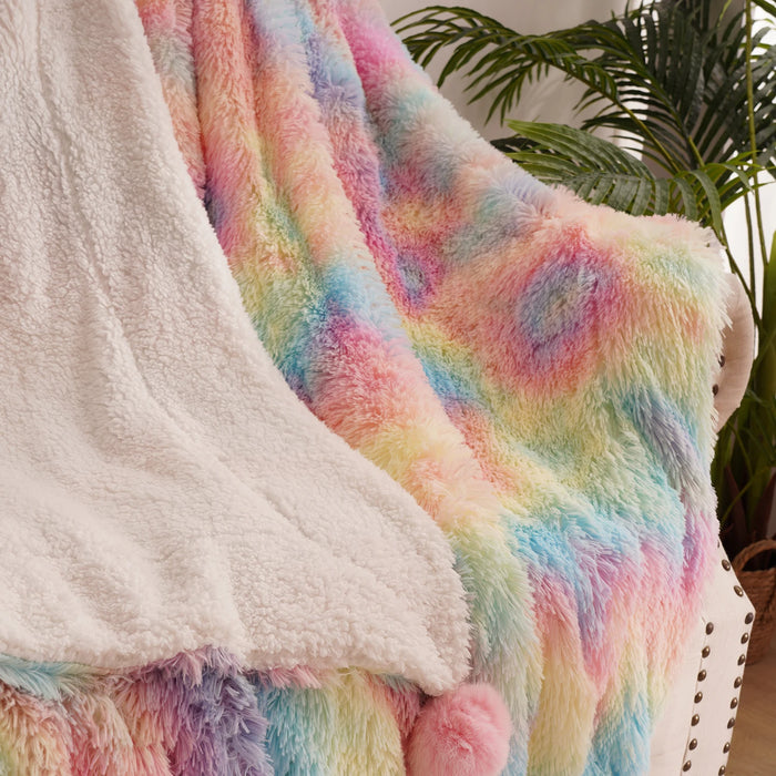 Soft Rainbow Fluffy plush blanket Bedspread bed plaid on the sofa cover cute room decor baby kids blankets for beds hairball