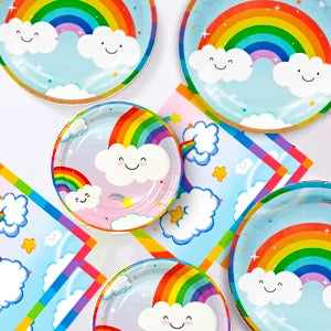 Rainbow Party Supplies,141Pcs Rainbow Party Tableware Set - Rainbow Plates Cups Napkins Table Cloths Serves 20 Guests