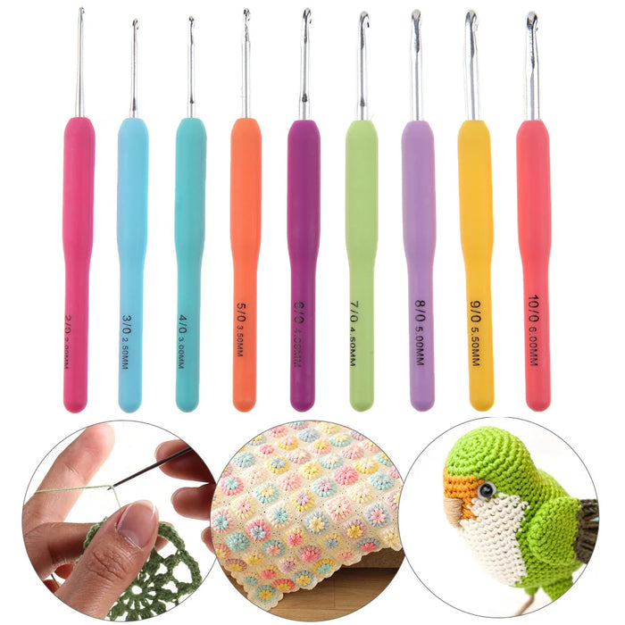 Crochet Hooks Kits with Storage Bag Soft Handle Aluminum Crochet Needles Yarn Weave Knitting Needles Set DIY Sewing Weaving Tool