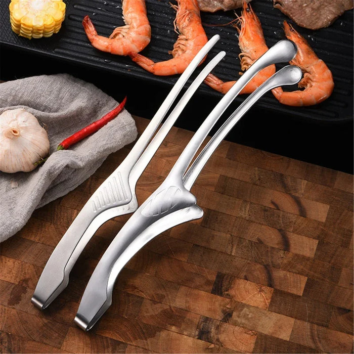 JJYY BBQ Food Tongs Korean Barbecue Clips Stainless Steel Grill Cooking Chief Tong Kitchen Bread Baking Outdoor Grilling Steak