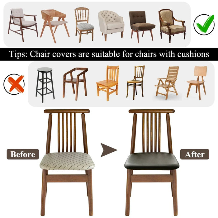 4/8pcs Dining Chair Covers Waterproof Seat Slipcover PU leather Seat Covers Chairs Removable Chair Seat Cushion Cover