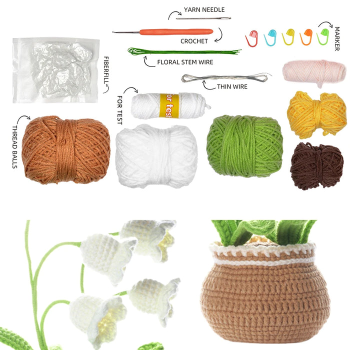 1/6pcs Crochet Potted Flower Kit Handmade DIY Tulip Tutorial Cotton Knitting Yarn Thread Needles Hooks Knit Tool Set Home Decor