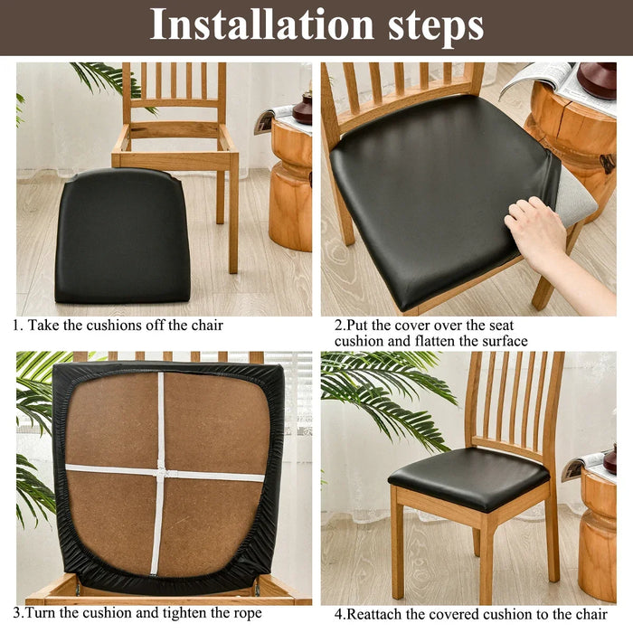 4/8pcs Dining Chair Covers Waterproof Seat Slipcover PU leather Seat Covers Chairs Removable Chair Seat Cushion Cover