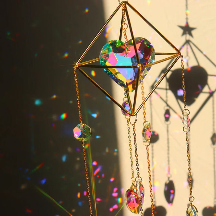 Crystal Wind Chime Hexagon Diamond Prism Hanging Rainbow Chaser Lighting Window Curtains Pendant Home Garden Decor Dream Catcher