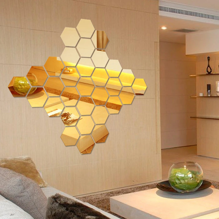 24-120PCS Hexagonal Acrylic Mirror Wall Sticker Mini Mirror Solid Paster Self-adhesive Decals Home Bedroom Art Decoration