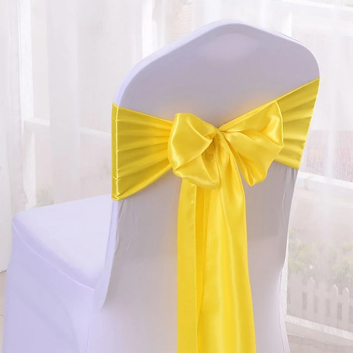 Wholesales 10PCS Yellow Satin Chair Bow Sashes Ribbon  Wedding Reception Banquet Decoration 6.7"X 108" (17X275CM) SCSB173054