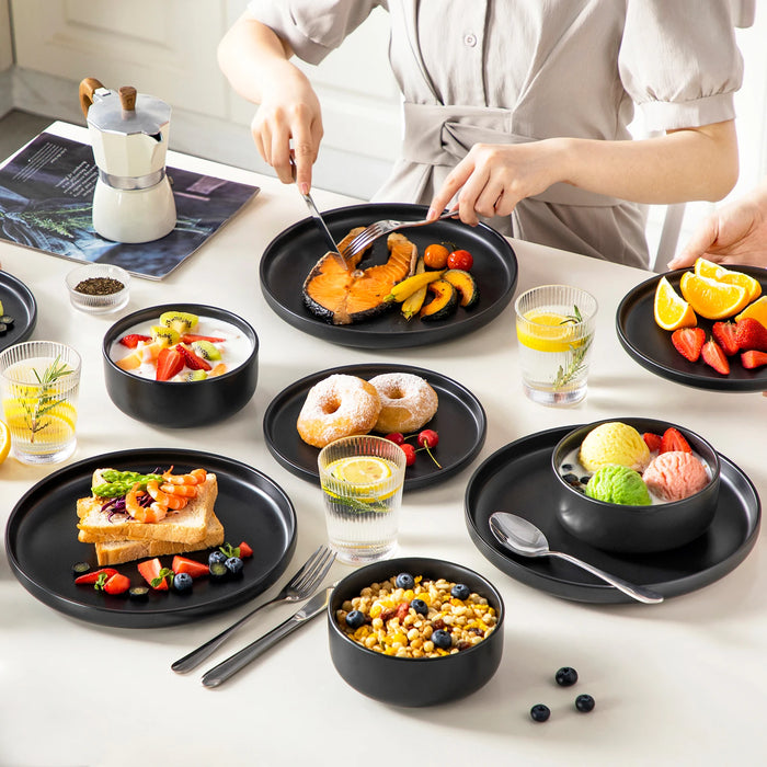 vancasso 18/36 Piece Black Ceramic Plate Sets Stoneware Dinner Set Elegant Dinnerware with 6/12PCS Dinner Plate/Dessert/Bowl