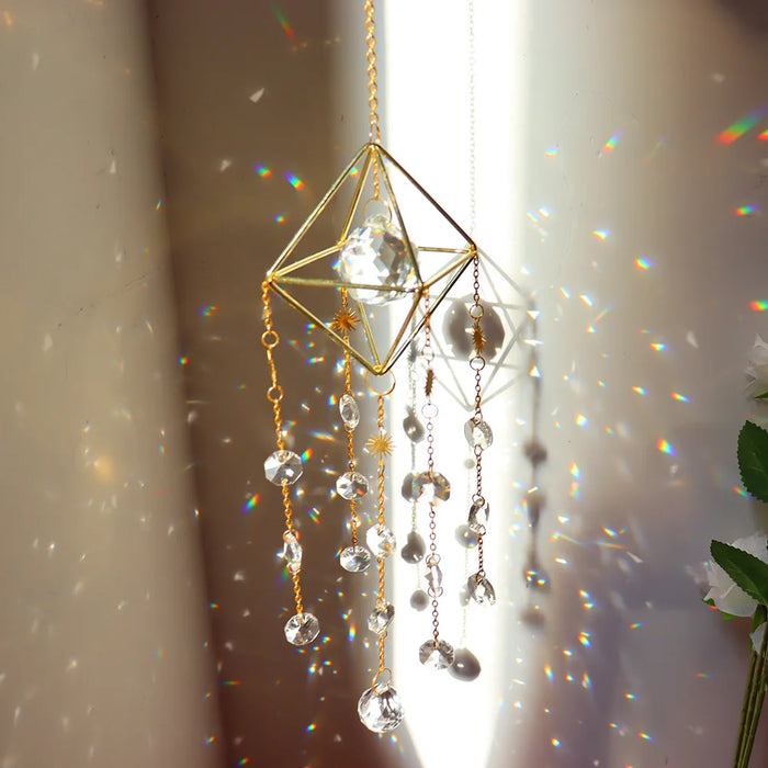 Crystal Wind Chime Hexagon Diamond Prism Hanging Rainbow Chaser Lighting Window Curtains Pendant Home Garden Decor Dream Catcher