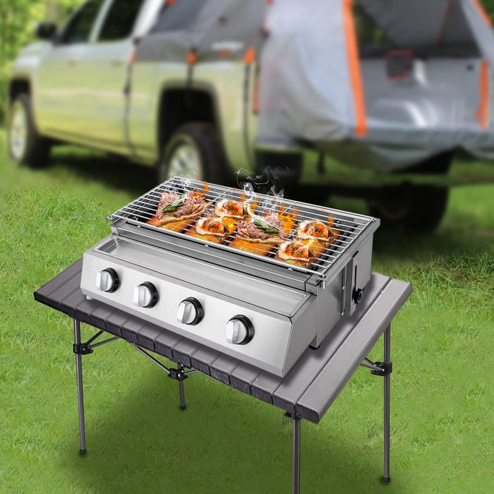 4 Burners Stainless Steel Counter Top Barbecue LPG Gas Grill  Removable BBQ Smokeless Grill for Camping Home Party