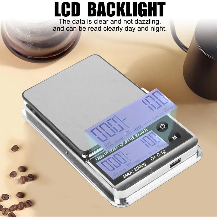 Mini Pocket Scale 1000g/0.01g Electronic Scale Auto Timer Digital Kitchen Coffee Scale High Precision Cyclic Rechargeable