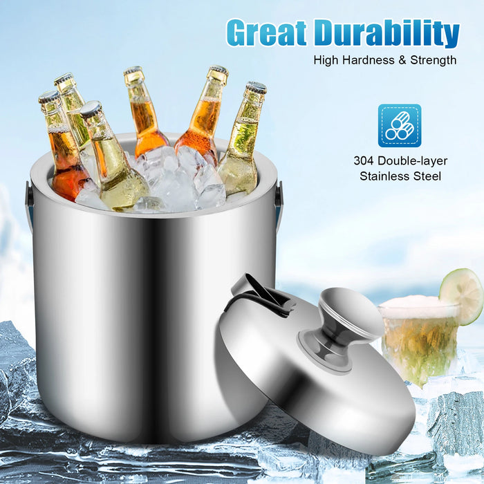 1.3L Ice Bucket Kit 304 Stainless Steel Insulated Beer Drink Keg Double-layer Beer Champagne Cooler KTV Barware Filter Clip