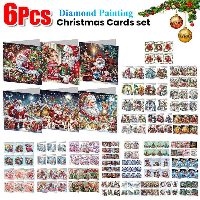 6pcs Diamond Painted Greeting Cards DIY Rhinestone Painting Mosaic Postcards Arts Crafts Thank You Card Christmas Birthday Gifts