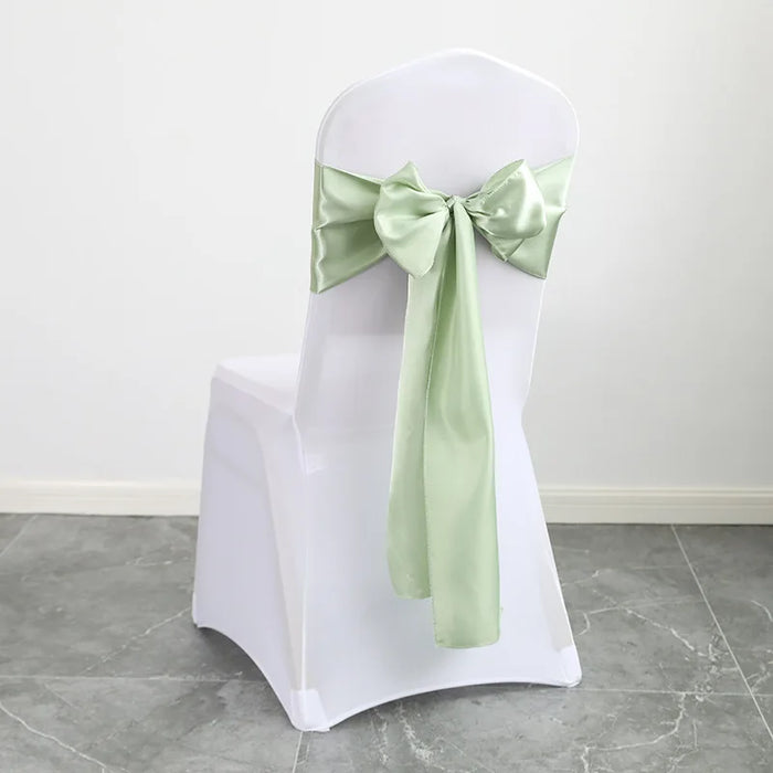 h these exquisite satin chair sashes in elegant sage green. Ideal for weddings, banquets, and parties, this pack of 10 luxurious