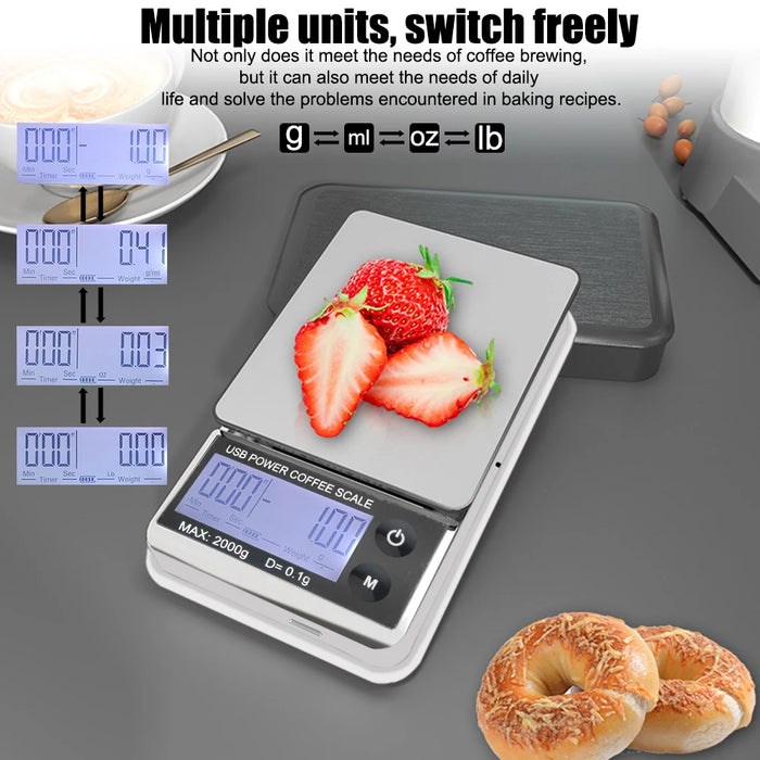 Mini Pocket Scale 1000g/0.01g Electronic Scale Auto Timer Digital Kitchen Coffee Scale High Precision Cyclic Rechargeable