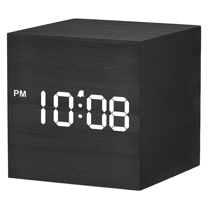 Wooden Digital Alarm Clock with Temperature LED Bedside Clock USB/Battery Powered LED Clock Art Ornament for Office Room Decor