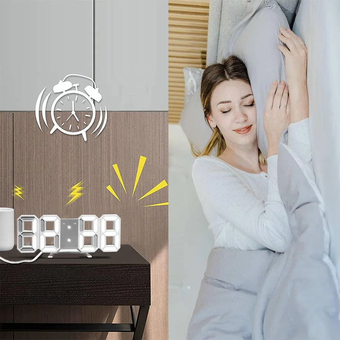 3D LED Digital Wall Clock Desk Alarm Clock Auto Adjustable Brightness 8.4 Inch Hanging Clock USB Powered for Bedroom Living Room