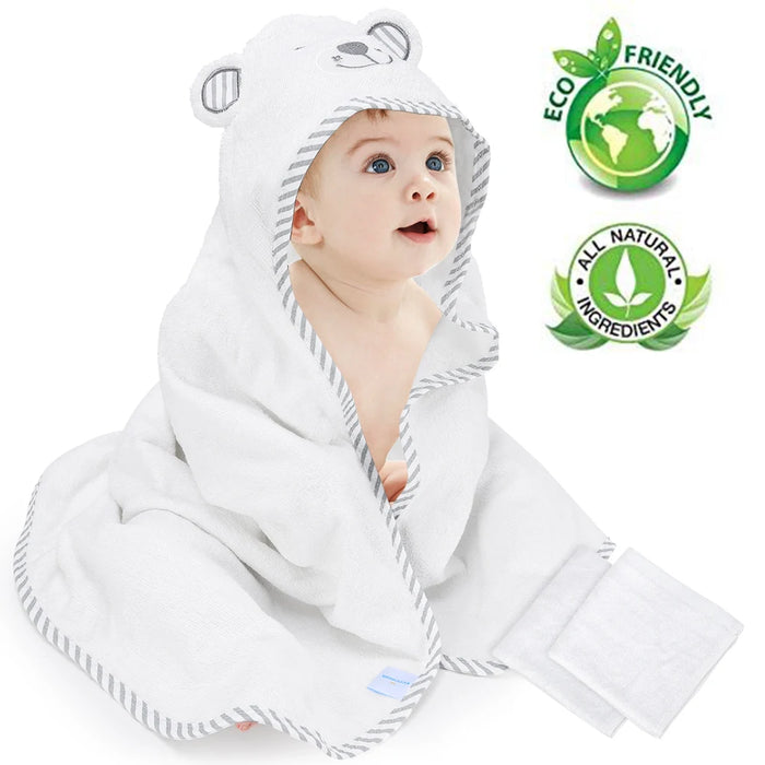 Kisdream Baby Hooded Towel Organic Bamboo Fiber Baby Bath Towels Bear Embroided Handkerchief for Toddlers Super Absorbent Thick