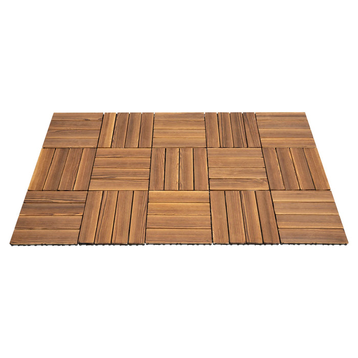 36 Pack Hardwood Patio Deck Flooring Tile Wood Outdoor Interlocking Flooring Tiles 12" × 12" Interlocking Patio Tiles