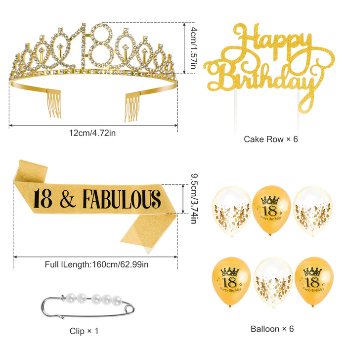 Birthday Sash Crown Set Glitter Girl Birthday Queen Sash Tiara Set with 6 Balloons Birthday Crown Cake Topper Party Supplies