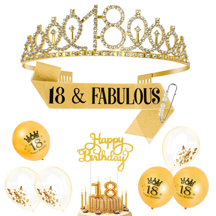 Birthday Sash Crown Set Glitter Girl Birthday Queen Sash Tiara Set with 6 Balloons Birthday Crown Cake Topper Party Supplies