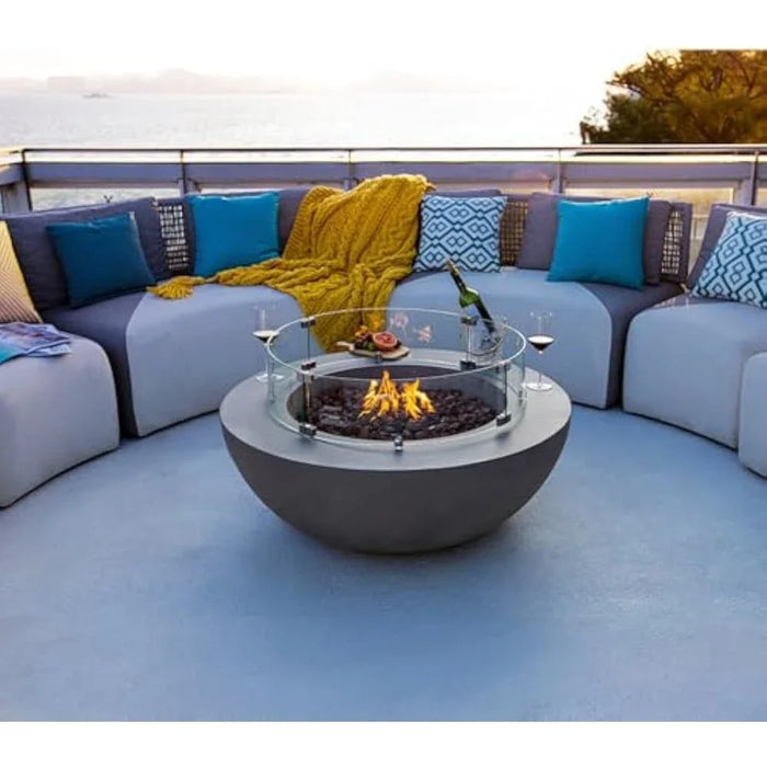 Lunar Bowl Outdoor Table 42 Inches Fire Pit Heater Concrete Firepits Outside Electronic Ignition Lava Rock Included, Natural Gas