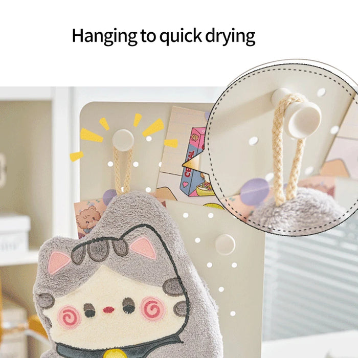 Cute Hand Towels Cat Hanging Towel Coral Fleece Kitchen Cleaning Rags Bathroom Absorbent Quick Dry Handkerchiefs  Decor