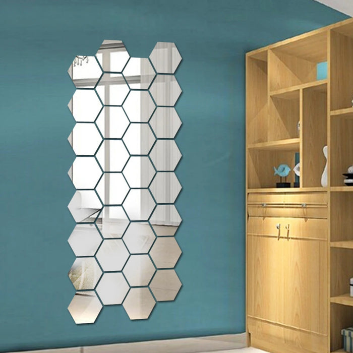 24-120PCS Hexagonal Acrylic Mirror Wall Sticker Mini Mirror Solid Paster Self-adhesive Decals Home Bedroom Art Decoration