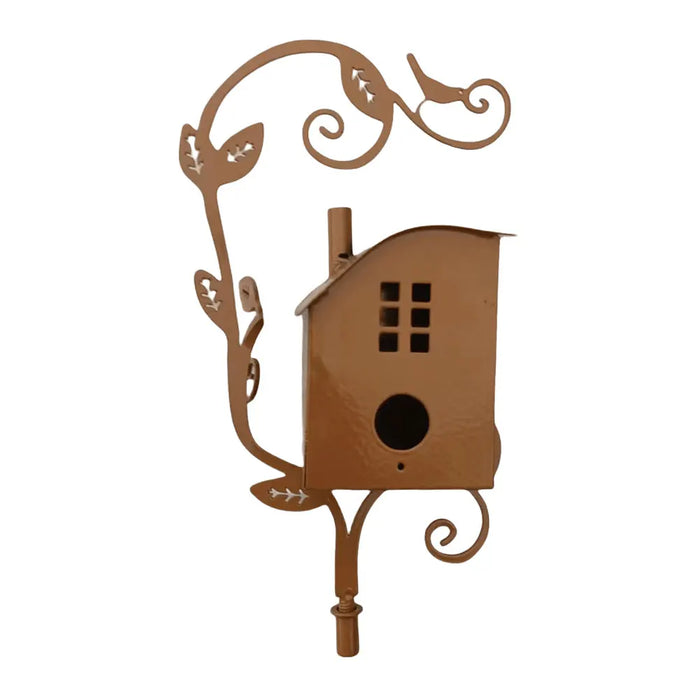 Birdhouse Garden Stakes Metal Bird House with Pole Iron Art Courtyard Bird Feeder Bird Houses for Outdoor Garden Yard Decoration