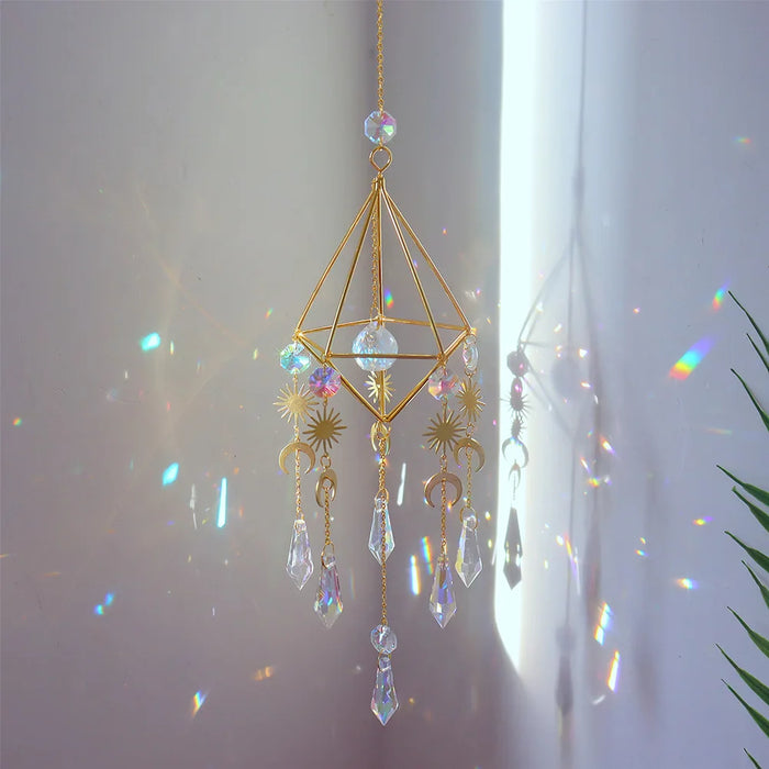 Crystal Wind Chime Hexagon Diamond Prism Hanging Rainbow Chaser Lighting Window Curtains Pendant Home Garden Decor Dream Catcher