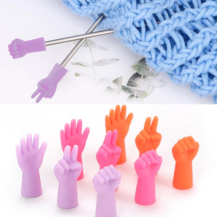 6Pcs Crochet Needles Caps Silicone Cute Needle Tip Protectors Rock Paper Scissors Knit Needle Tip Covers for Knitting Crafting