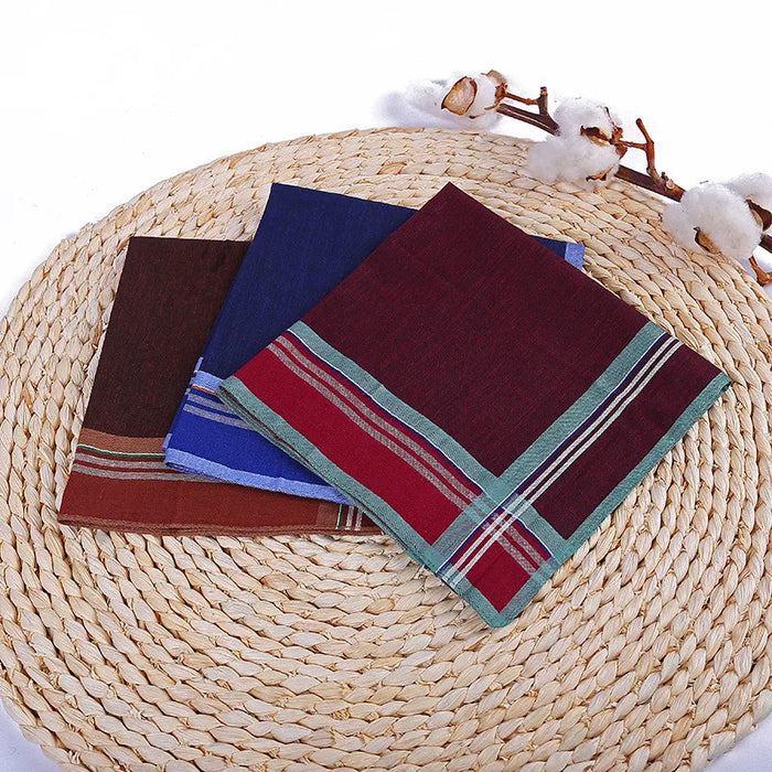 3Pcs/Pack 38x38cm Square Plaid Striped Handkerchiefs Men Classic Vintage Pocket Cotton Towel