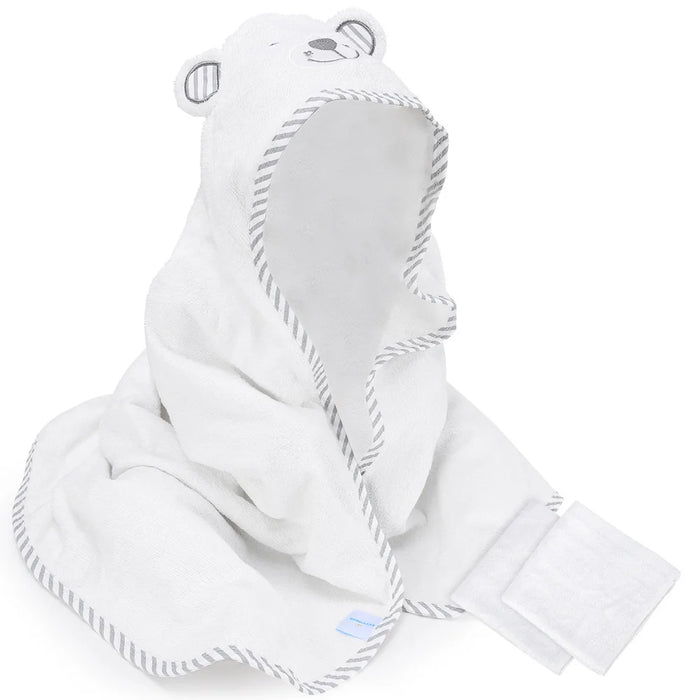 Kisdream Baby Hooded Towel Organic Bamboo Fiber Baby Bath Towels Bear Embroided Handkerchief for Toddlers Super Absorbent Thick