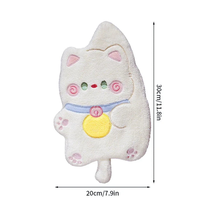 Cute Hand Towels Cat Hanging Towel Coral Fleece Kitchen Cleaning Rags Bathroom Absorbent Quick Dry Handkerchiefs  Decor