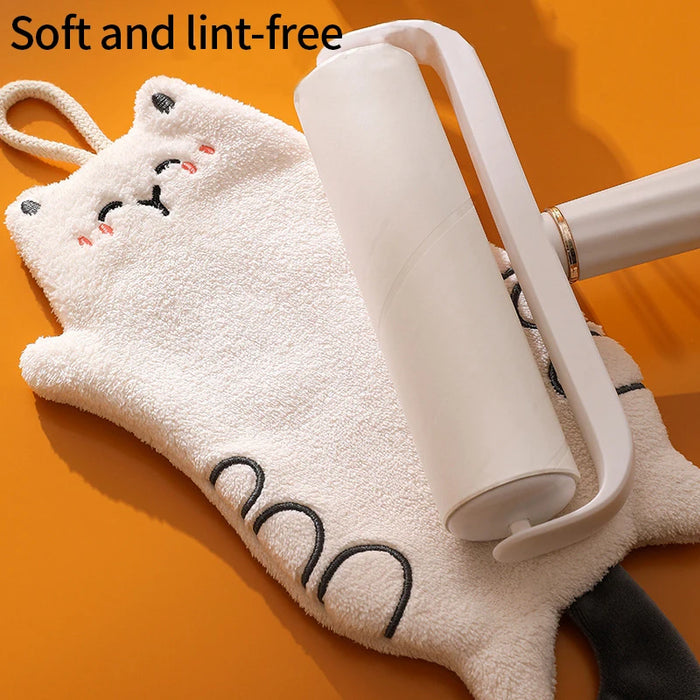 Cute Hand Towels Cat Hanging Towel Coral Fleece Kitchen Cleaning Rags Bathroom Absorbent Quick Dry Handkerchiefs  Decor