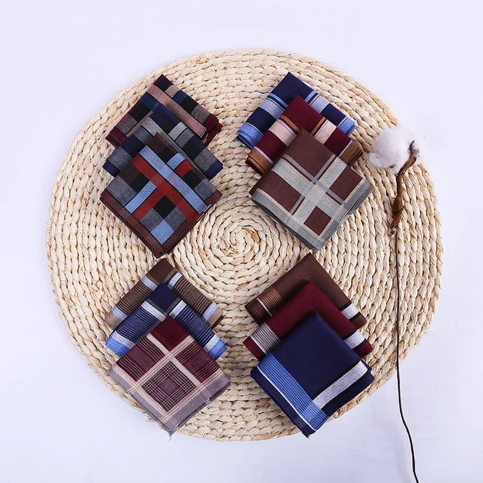 3Pcs/Pack 38x38cm Square Plaid Striped Handkerchiefs Men Classic Vintage Pocket Cotton Towel