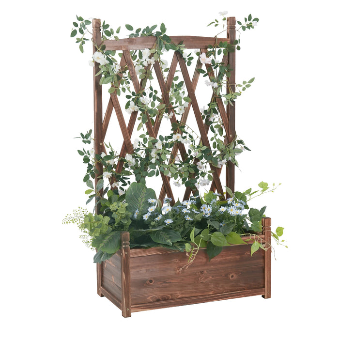 Large Raised Garden Bed Wooden Planter Box with Trellis Vegetable Grow Bed Support Patio Lattice for Outdoor Indoor