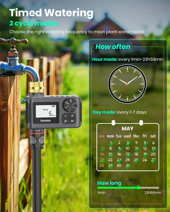 INSOMA Automatic Watering System Smart Garden Irrigation Water Timer with Brass Swivel  Hose Fuacet Outdoor Garden IPX5